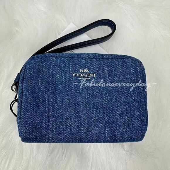 Coach Pouch Wristlet In Denim/Silver/Indigo CAP97 NWT - Picture 2 of 8